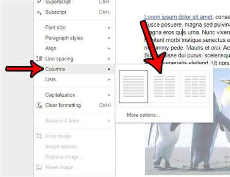 how to add a second column in google docs