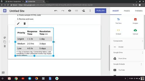 how to add a table to google sites