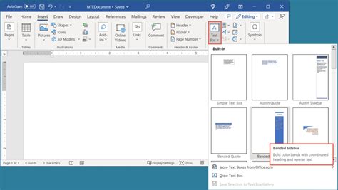 how to add a text box in word online