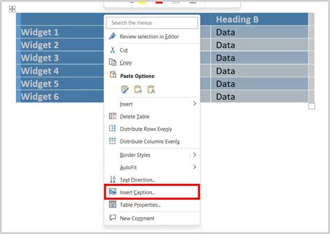 how to add a title before a table in word