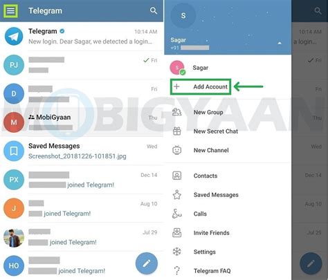 how to add account on telegram android