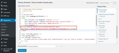 how to add adsense code snippet in wordpress