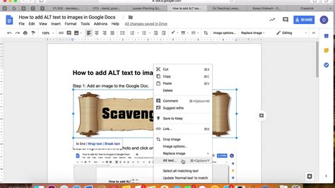 how to add alt text in docs