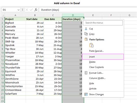 how to add another column in excel table