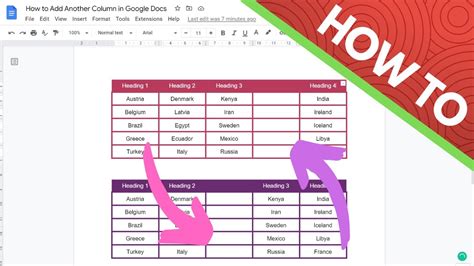 how to add another column in google docs table