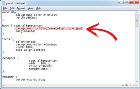 how to add background image in html with notepad