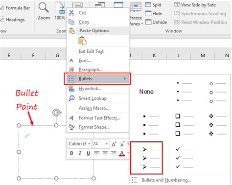 how to add bullet points in excel graph