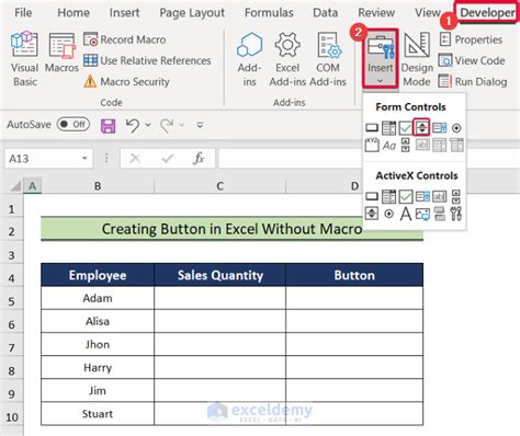 how to add button in excel