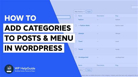 how to add categories to menu in wordpress