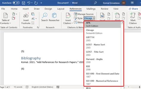 how to add citation numbers in word