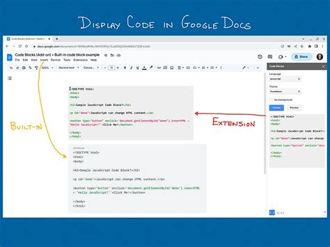 how to add code in google docs