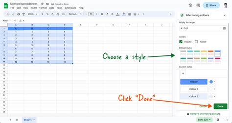 how to add color in a table in docs