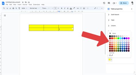 how to add colour in table in docs