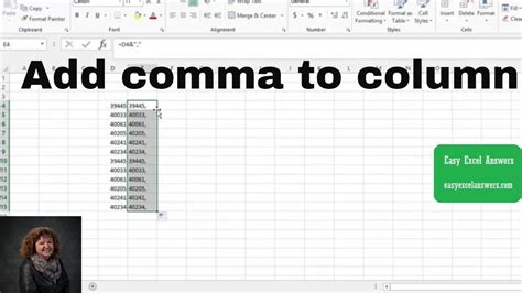 how to add comma in excel for column