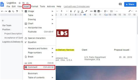 how to add comment on google docs