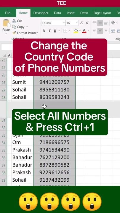 how to add country code to phone numbers in excel