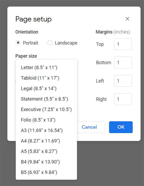 how to add custom paper size to google docs