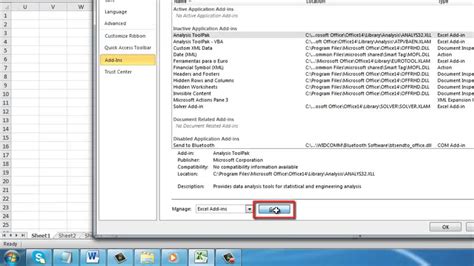 how to add data analysis in excel 2010
