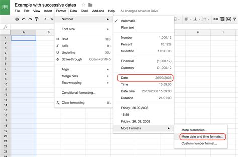 how to add dates down a column in google sheets