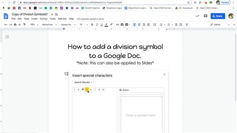 how to add divide symbol in google docs