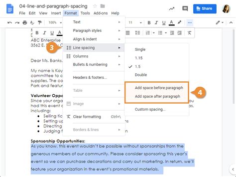 how to add double spacing between paragraphs in google docs