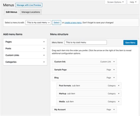 how to add dropdown menu in wordpress page