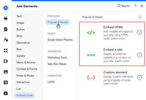 how to add embed code to wix
