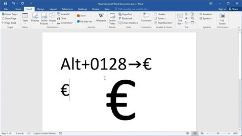 how to add euro symbol in word