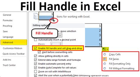 how to add fill handle in excel