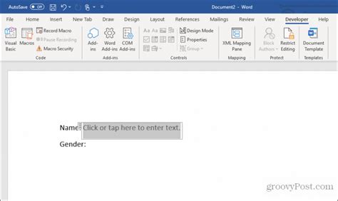 how to add fillable text in word