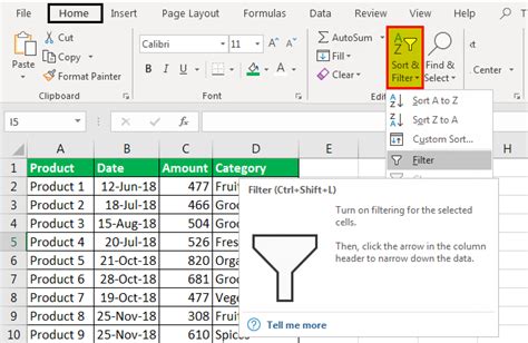 how to add filter in excel sheet column