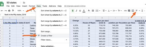 how to add filter to google sheets column