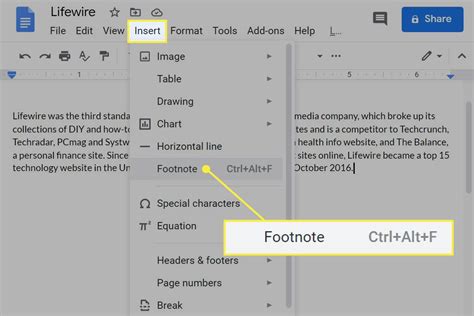 how to add footnote in google docs mac