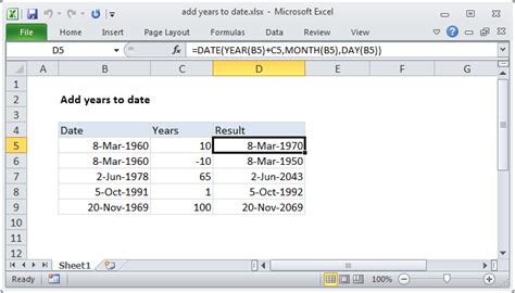 how to add four years to a date in excel