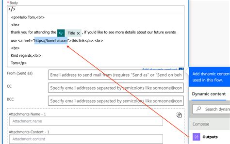 how to add hyperlink in power automate