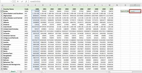 how to add in excel for entire column