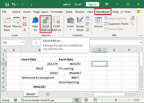 how to add in ms excel