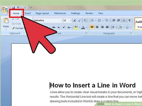 how to add initial line in word