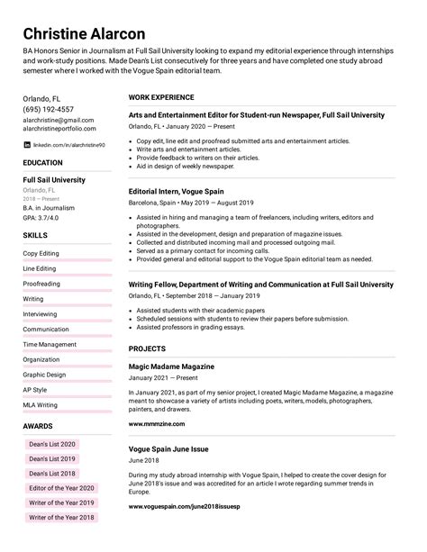 how to add internship in resume for freshers example