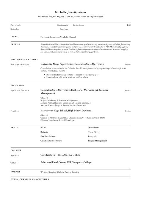 how to add internship in resume for freshers sample