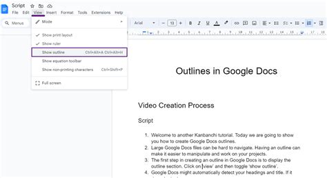 how to add item to outline in google docs