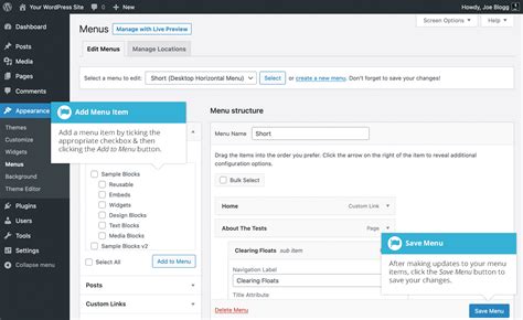 how to add items to menu in wordpress