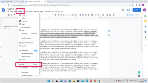 how to add link to a word in google docs