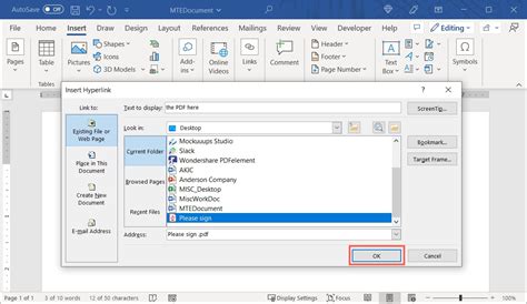 how to add link to pdf in word doc