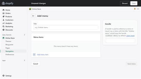 how to add main menu in shopify