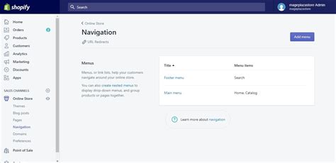 how to add menu bar in shopify