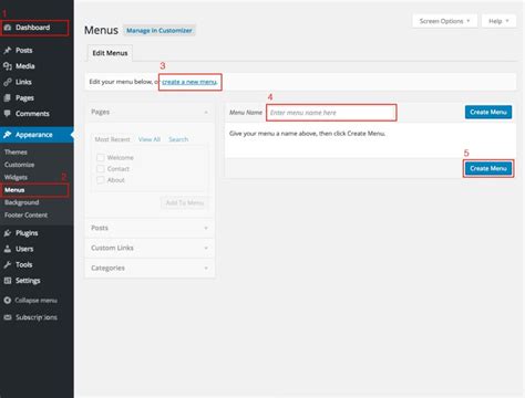 how to add menu option in appearance in wordpress
