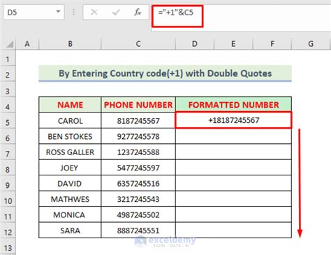 how to add mobile number with country code in excel