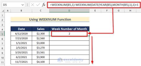 how to add month week number in excel