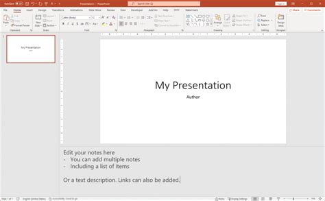 how to add notes under powerpoint slides